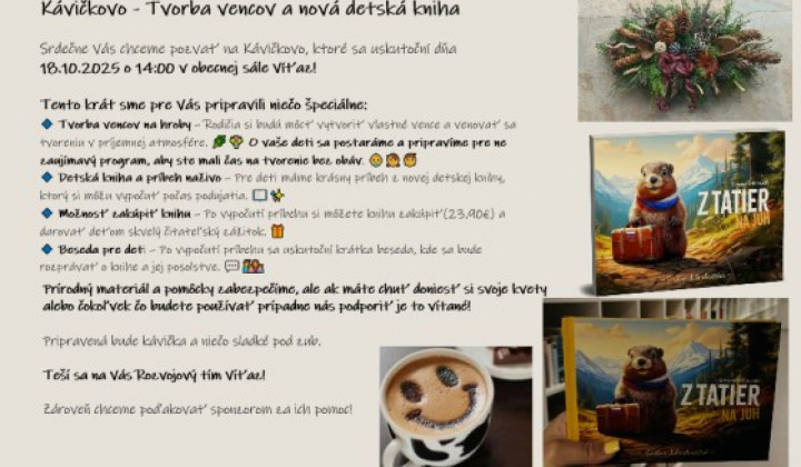 1. fotografia fotogalérie Pozvánka-Kávičkovo-Tvorba vencov na hroby a beseda o novej detskej knihe-18.10.2025 - foto