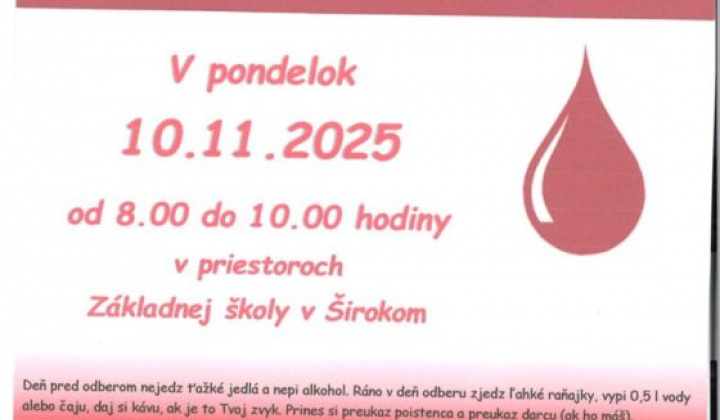1. fotografia fotogalérie Pozvánka-Mobilný odber krvi-10.11.2025 - foto