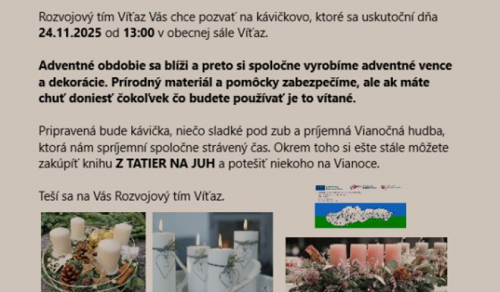 1. fotografia fotogalérie Pozvánka-Kávičkovo-Príprava adventných vencov a dekorácií-24.11.2025 - foto