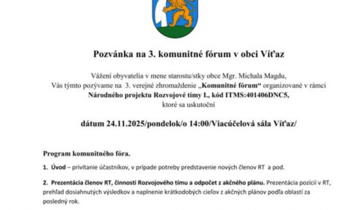 1. fotografia fotogalérie Pozvánka-3.Komunitné fórum v rámci NP RT I.-24.11.2025 - foto