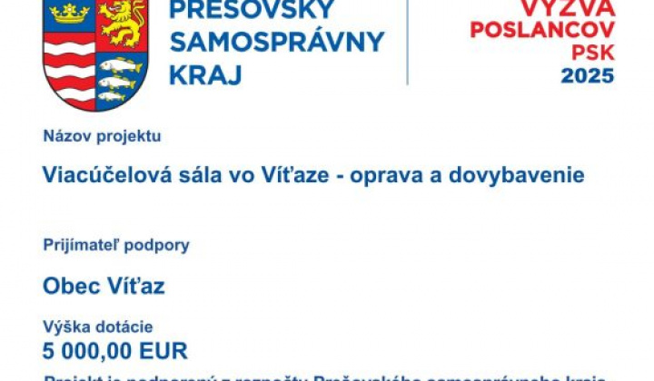 1. fotografia fotogalérie Viacúčelová sála vo Víťaze – oprava a dovybavenie - foto