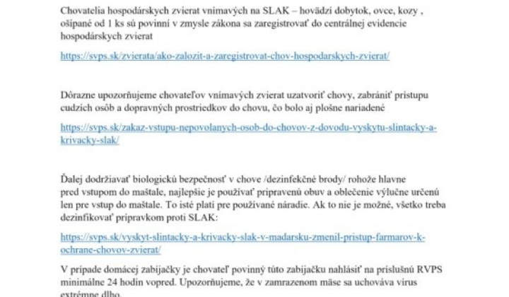 1. fotografia fotogalérie Základné informácie o chorobe SLAK, aktuality a opatrenia - foto