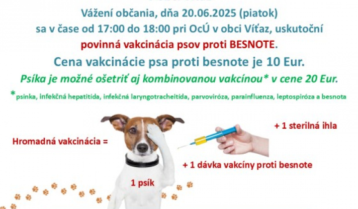 1. fotografia fotogalérie Vakcinácia psov proti besnote – 20.06.2025 - foto