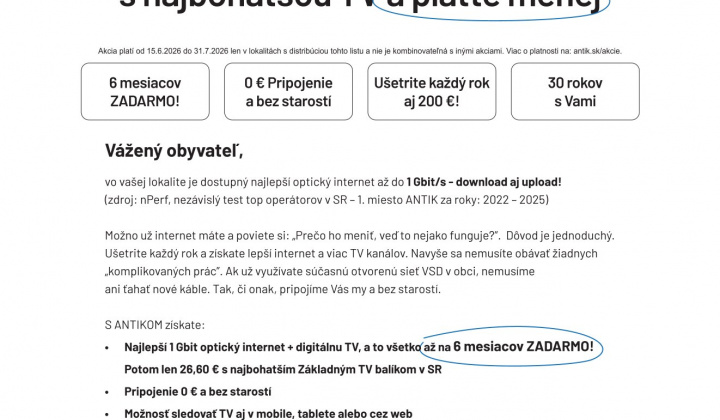 1. fotografia fotogalérie Inzercia / ANTIK Telecom-Akcia na optický internet a televíziu - foto